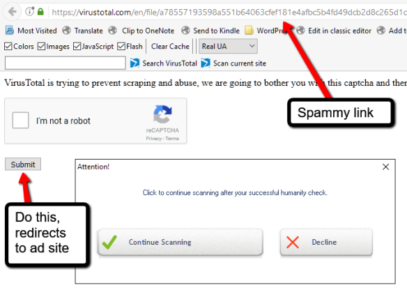 UnHackMe - Click the CAPTCHA to spawn an ad website.